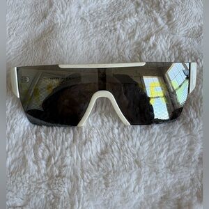 Burberry White Frame Shield Sunglasses with Gray Lens